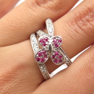 925 Sterling Silver Ariel Lab-Created White & Pink Sapphire Ring Size 5.25 - Picture 1 of 8
