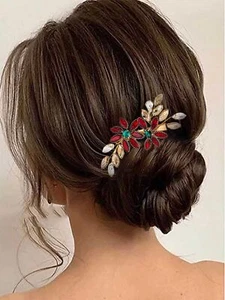 Crystal Red Flower Hair Clips Bridal Hair Barrettes Wedding Accessories Women - Picture 1 of 8