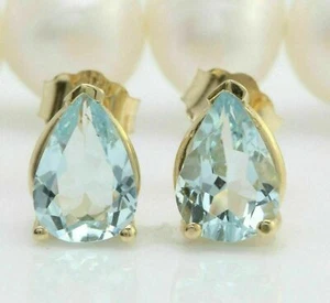 4.0Ct Simulated Blue Aquamarine 14k Yellow Gold Plated Womens Stud Earrings - Picture 1 of 6