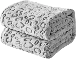 Flannel Fleece Throw Microfiber Blanket with 3D Leopard Print,50"X60",Grey - Picture 1 of 12