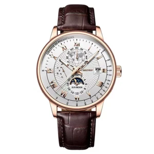 Reloj de pulsera de cuarzo cronógrafo luminoso impermeable de cuero para hombre de lujo Reino Unido - Imagen 1 de 20