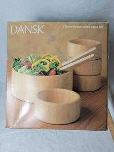 Dansk Wood Salad Set Rubberwood 7 pieces Great Open Box Condition - Picture 1 of 5