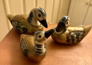 Set 3 anatre vintage messicane Tonala ceramica ottone corazzato dipinte a mano - Foto 1 di 12