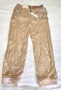 NWT Mustard Seed Sequin Jogger Champagne Gold Elastic Cuff Ankle Size Large - Picture 1 of 11