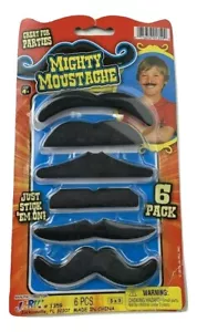 Mighty Moustache Stick Em On JA-RU - Fake Mustaches - 6 Pack Halloween Party's - Picture 1 of 2