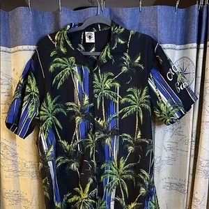 Crooks & Castles Black and Blue Palm Tree Hawaiian shirt Size M - Picture 1 of 4