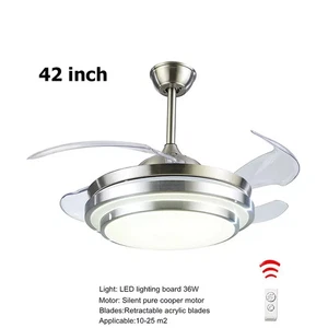 42" Ceiling Fan Light Chandelier w/ LED Retractable Blades +Remote Control - Picture 1 of 13