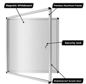Enclosed Bulletin Board 28"x26" Weatherproof Magnetic Dry Erase Board Aluminum - Picture 1 of 9
