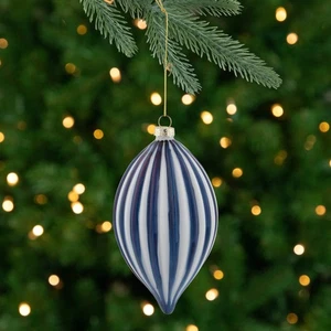 Northlight 5.75" Blue and White Striped Finial Glass Christmas Ornament - Picture 1 of 7