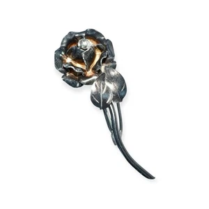 925 STERLING SILVER TAXCO VTG ANTIQUE ROSE BROOCH WHIMSIGOTH WHIMSY VAMP PIN - Picture 1 of 22