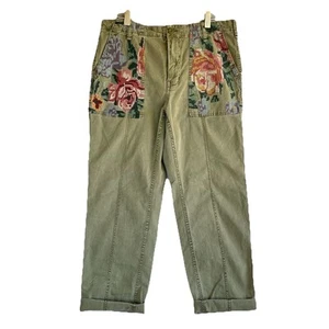 Pantalones Anthropologie Para Mujer 28-32 Verde Oliva Bordados Florales Recortados Puños - Imagen 1 de 13