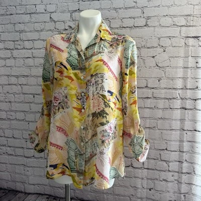 Tianello Asian Floral Print  XS "Loving" Blouse Washable 100% Silk - Image 1 of 4