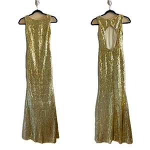 B Darlin goldfarbenes bodenlanges Maxikleid mit Pailletten hinten offen Damengröße 2 - Bild 1 von 9