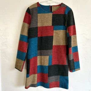 60s Vibe Color Block Wool Mini Dress Damen Medium Long Sleeve - Bild 1 von 7