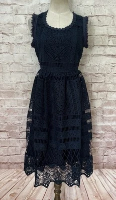 Geode Modcloth Esteemed Elegance Eyelet Lace Dress Lined Dark Blue Size 1X NEW - Image 1 of 4