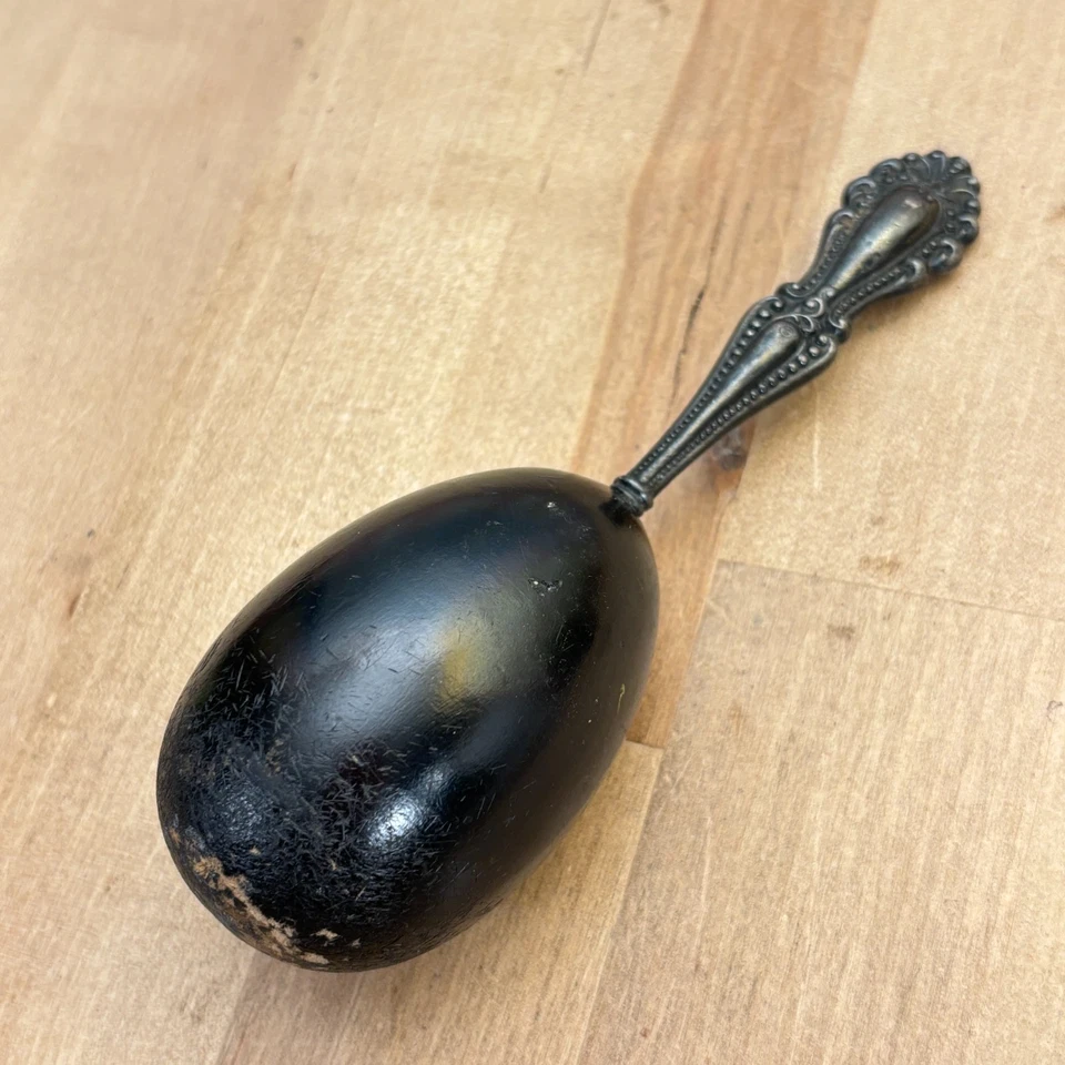 Calcetín de madera antiguo Darner con mango plateado, sello "S" en estrella, 5,5" Foto 1 de 4