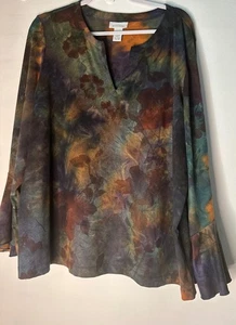 Women’s Plus Size 18 20 Bell Sleeve Blouse Mystic Floral Boho Retro Cottagecore - Picture 1 of 7