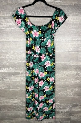 Mono Arizona Tropical Hoja de Palma Floral Lunares Borla Hombro Descubierto Talla L Foto 1 de 4