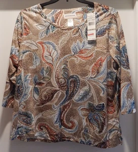 Blusa para mujer ALFRED DUNNER 1X PEDRERÍA CUELLO ADORNADO CACHEMIRA/FLORAL NUEVA CON ETIQUETAS - Imagen 1 de 21