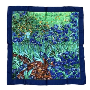 Vincent Van Gogh Irises 100% Silk Square Scarf 33" x 33" Vibrant Water Colors - Picture 1 of 3