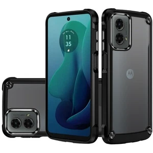 Pour Moto G 5G (2024) Coque Hybride Coque Boutons Métal Arrière Transparent + Verre Trempé - Photo 1 sur 15