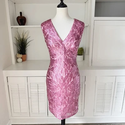 Vestido de cóctel Tadashi Shoji rosa lentejuelas bordado Akers cuello en V talla M Foto 1 de 4