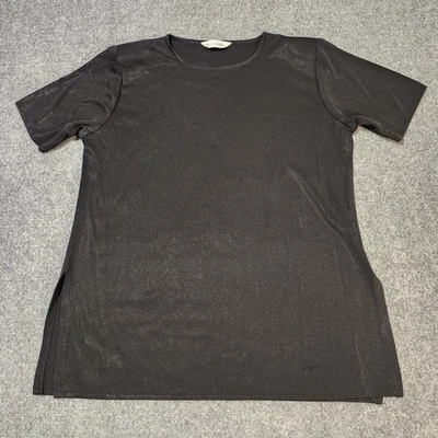 Túnica básica exclusivamente Misook feminina média preta malha carreira minimalista  - Imagem 1 de 4