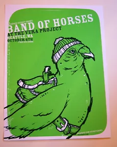 BAND OF HORSES - GREEN VARIANT - OCTOBER 2007 - MYSPACE SECRET SHOW POSTER - Picture 1 of 1