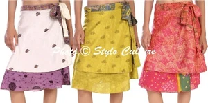 3 Pcs Wholesale Lot Short Cotton Beach Skirt Vintage Colorful Women Wrap Gypsy - Picture 1 of 8