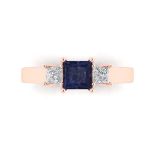 1.11 tcw Princess Vintage Engagement Ring, 14K Rose Gold Sapphire Bridal Gift - Picture 1 of 15