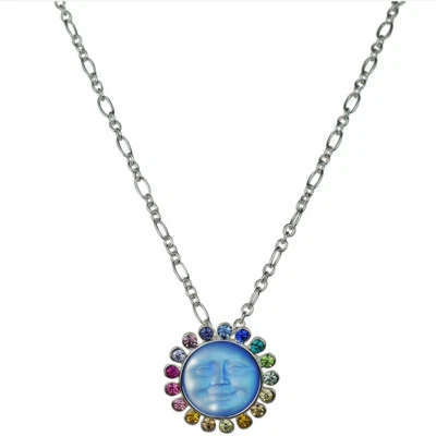 Kirks Folly RAINBOW MEMORIES 12mm GLASS SEAVIEW MOON NECKLACE  st / sapphire ab - Image 1 of 2