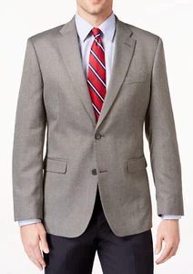 NEW MENS TOMMY HILFIGER TWO BUTTON GREY HERRINGBONE SPORT COAT BLAZER 40 L $295 - Picture 1 of 3