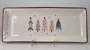 Plato Rectangular Cerámica Navidad - Árboles Festivos Boston Internacional Nuevo - Imagen 1 de 4