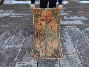 Vintage Hand Knotted Oushak Runner, Turkish Wool Rug, Bohemian Style Runner - Picture 1 of 10