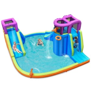 6-in-1 Inflatable Kids Dual Water Slide Bounce House Splash Pool Without Blower - Picture 1 of 15