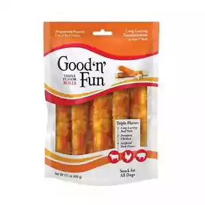 Good ’n’ Fun Triple Flavor Chews, 7 Inch Rolls, Rawhide for Dogs, 6 Count - Picture 1 of 7