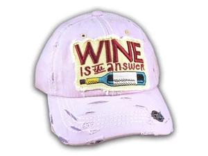 Purple Wine Is The Answer Washed and Distressed Baseball Cap - Picture 1 of 4