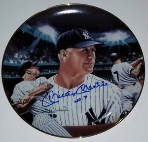 MICKEY MANTLE No 7 At Night Hand-Signed Sports Impressions Plate Auto GA PSA/DNA - Picture 1 of 8