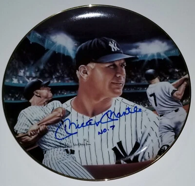 MICKEY MANTLE No 7 At Night Hand-Signed Sports Impressions Plate Auto GA PSA/DNA - Image 1 of 4