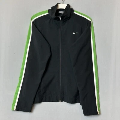 Chaqueta Nike Para Mujer Grande Negra Verde Cremallera Completa Pista Swoosh Logo Bolsillos Foto 1 de 4