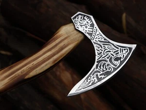 EDC Viking Axe Carbon Steel Blade Tomahawk Axe W/ Leather Sheath BL-3915 - Picture 1 of 22