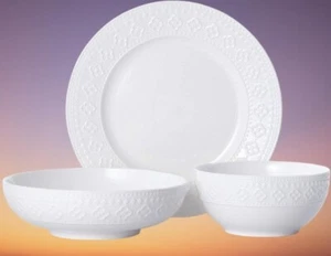 Pfaltzgraff Embossed Flowers 12-Piece Porcelain Dinnerware Set Service for 4 NEW - Picture 1 of 5
