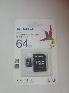 ADATA Premier micro SDHC/SDXC UHS-I U1 Class Memory Card with Adapter 64GB UHS-I - Picture 1 of 2