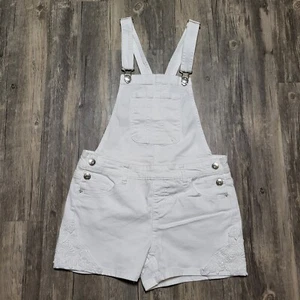 Justice White Denim Overall Shorts Outfit Stitched Details Girls Size 16 - Picture 1 of 6