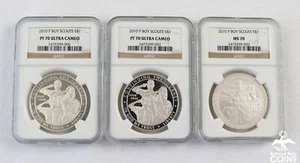 Lot of 3: 2010 US Silver Coins BOY SCOUTS OF AMERICA NGC MS70 & PF70 Ultra Cam - Picture 1 of 6