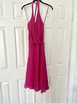Vestido de seda halter envolvente fucsia rosa alto hippie sin cinturón talla XS Foto 1 de 4