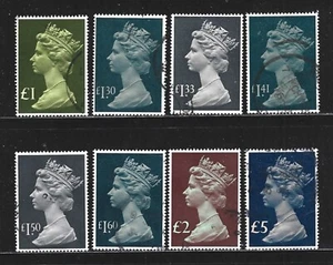 GREAT BRITAIN – 1977-87 – HI-VALUE DEFINITIVES – Sc #A4H69-76 – SET OF 8 - USED - Picture 1 of 2