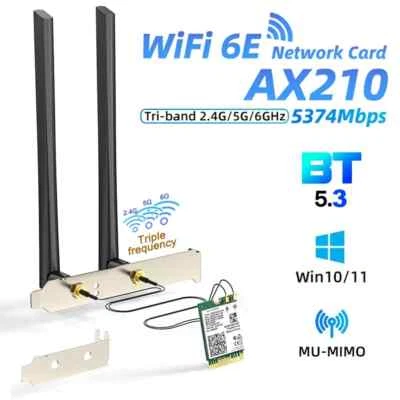 WiFi 6E AX210 Bluetooth 5.3 5374Mbps Wifi Card Wireless Adapter for Win 10 11 PC - Image 1 of 4
