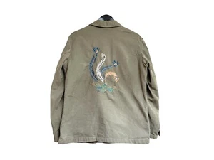 Camisa Chaqueta Sobrecamiseta Militar De Colección Reutilizada Bordado Oliva Monótono - Imagen 1 de 12