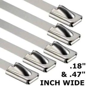 Metal Zip Ties 304 Stainless Steel Heavy Duty Cable 198-400lb 8" 12" 18 24" 36" - Picture 1 of 141